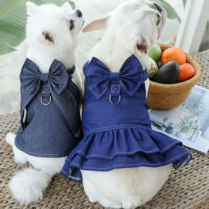 Denim Ruffle Dress with Bow Design - Image 8