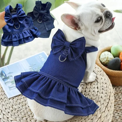 Denim Ruffle Dress with Bow Design - Image 2