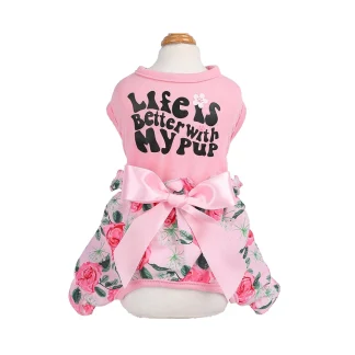 Pink Floral Pet Dress with Bowknot